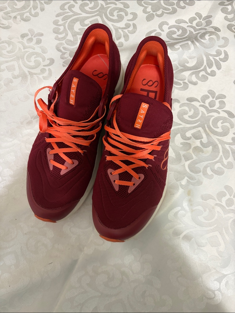 SAYA Women's Maroon and Orange Lace-Up Sneakers